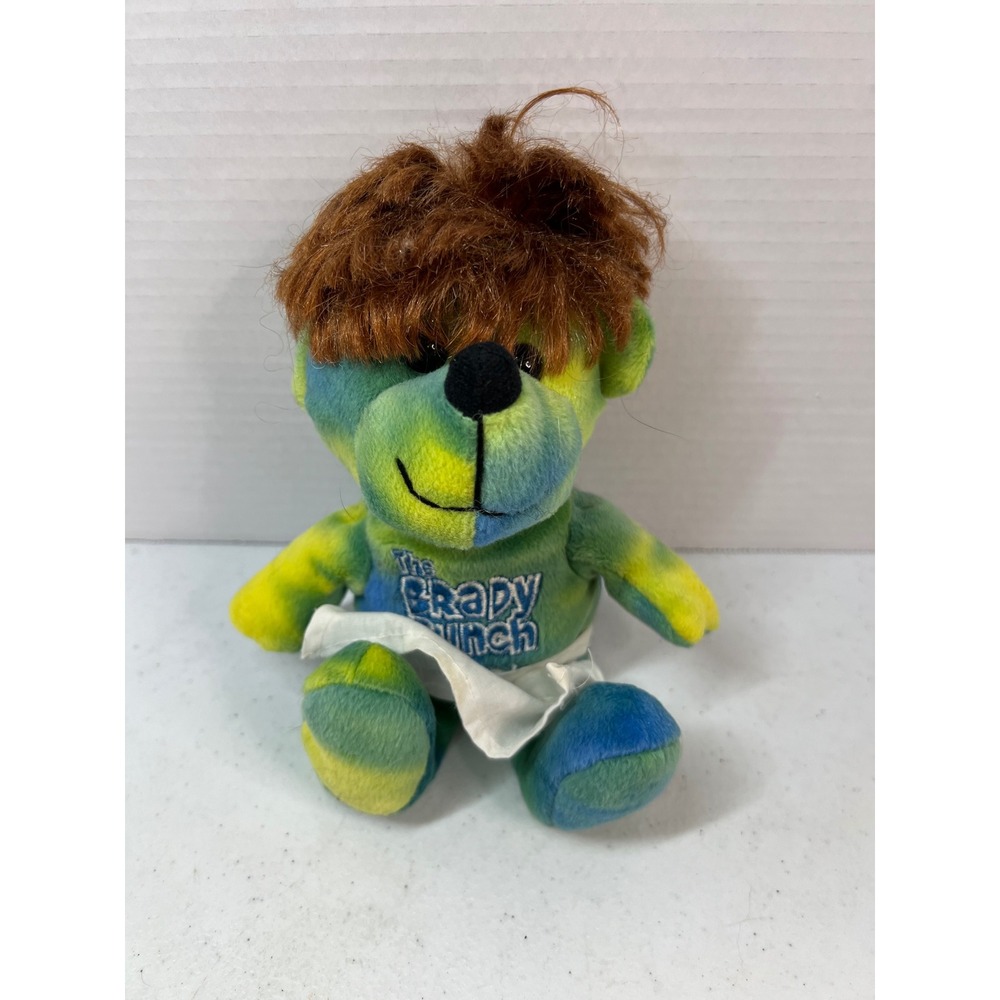 The Brady Bunch Alice Tie Dye Plush Bear Green Blue Yellow with Apron 8.5 inch